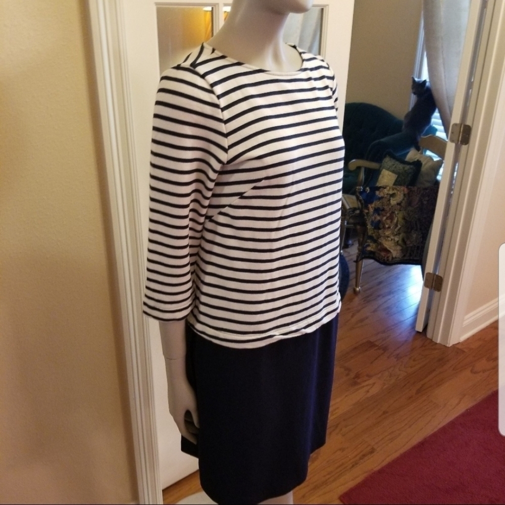 ZARA BASIC COLLECTION NAVY AND IVORY STRIPED SHIFT DRESS - Picture 2 of 13